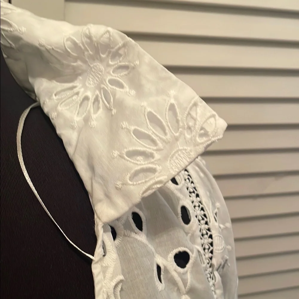 NWT  Zara White Eyelet Tie-Front Blouse long sleeve  cotton XL - Picture 7 of 12